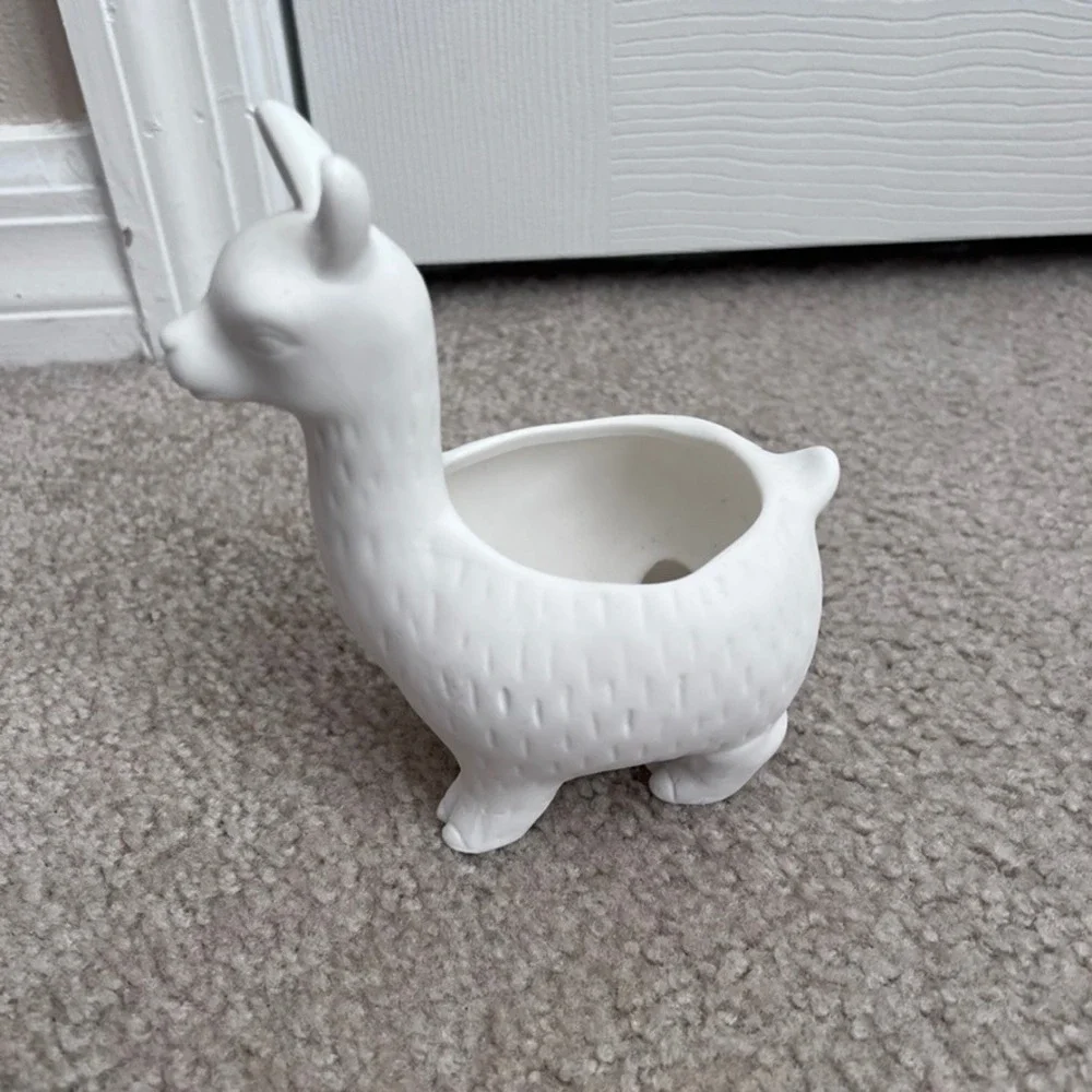 Kikkerland White Ceramic Llama Planter‎ Succulent Pot Animal Figurine